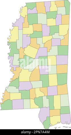 Mississippi - mappa politica modificabile molto dettagliata. Illustrazione Vettoriale