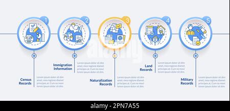 La ricerca sulla famiglia registra il modello infografico a cerchio blu Illustrazione Vettoriale