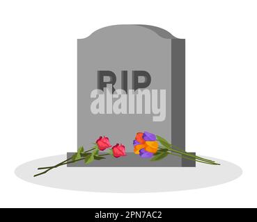 Lapide sulla tomba con fiori Illustrazione Vettoriale