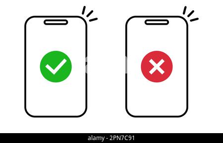 Telefono con un segno di spunta e un'icona a forma di croce. Icone piatte per applicazioni Web e mobili. Illustrazione vettoriale Illustrazione Vettoriale