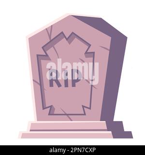 Simbolo del cimitero, lapide con iscrizione RIP, vettore cartoon. Lapide con incisione, illustrazione di Halloween isolata su sfondo bianco Illustrazione Vettoriale