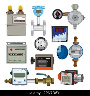 Set contatori gas, acqua ed elettricità Illustrazione Vettoriale