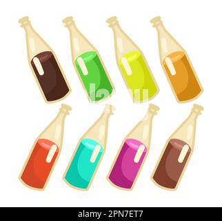 Bottiglie in vetro con set di illustrazioni colorate a vettore liquido Illustrazione Vettoriale