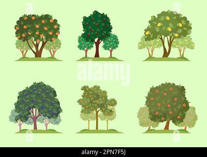 Alberi con frutta matura set Illustrazione Vettoriale