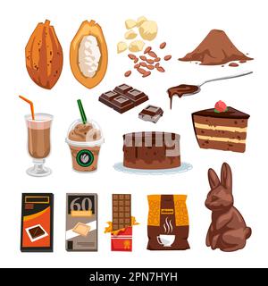 Set di illustrazioni cartoni animati di vari dessert al cioccolato Illustrazione Vettoriale
