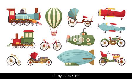 Diversi tipi di cartoni animati vintage per il trasporto Illustrazione Vettoriale