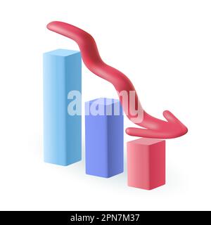 Grafici decrescenti con l'icona freccia verso il basso 3D Illustrazione Vettoriale
