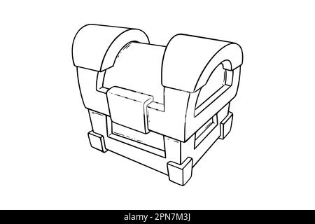 Cassa del tesoro chiusa. Gioco tronco di legno o petto con tesoro pirata. Illustrazione vettoriale isolata su sfondo bianco Illustrazione Vettoriale