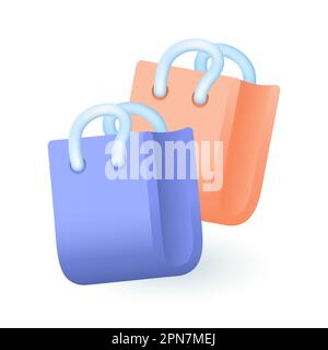 Icona arancione e viola delle borse per la spesa 3D Illustrazione Vettoriale