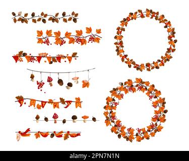 Corona autunnale e confine impostato Illustrazione Vettoriale