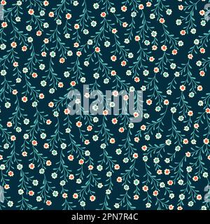 Motivo vettoriale senza cuciture con piccoli fiori su biancheria da letto di imballaggio in tessuto verde scuro. Illustrazione vettoriale Illustrazione Vettoriale