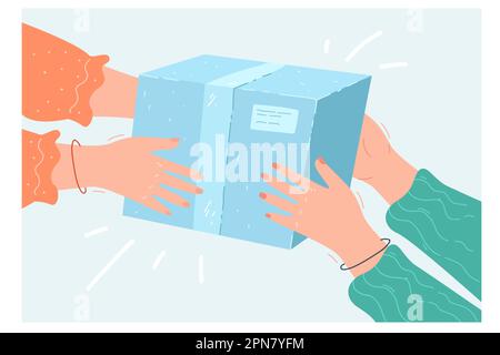 Mani di due donne che tengono insieme la confezione regalo Illustrazione Vettoriale