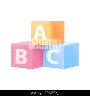 Cubi gialli, rossi e blu con l'icona delle lettere inglesi 3D Illustrazione Vettoriale