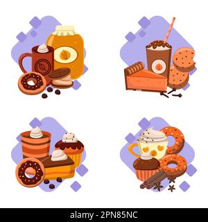 Set di illustrazioni vettoriali per bevande speziate e snack alla zucca Illustrazione Vettoriale