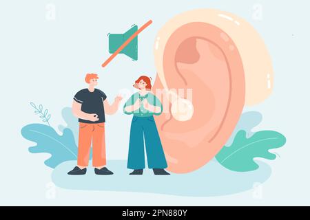 Uomo e donna sordi cute che parlano con i gesti della mano Illustrazione Vettoriale