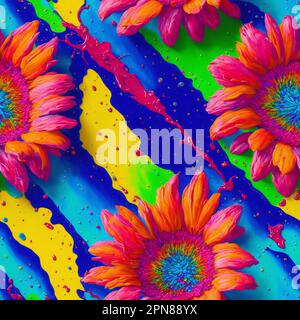 Colorful Psychedelic senza cuciture Impasto Fiori, 3D Fiori Foto Stock
