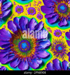 Colorful Psychedelic senza cuciture Impasto Fiori, 3D Fiori Foto Stock