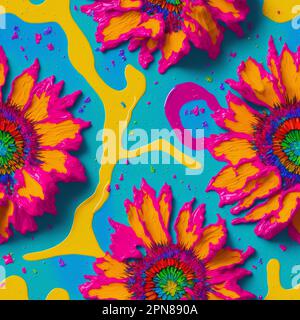 Colorful Psychedelic senza cuciture Impasto Fiori, 3D Fiori Foto Stock