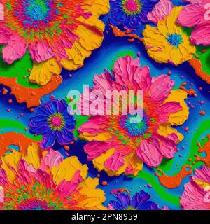 Colorful Psychedelic senza cuciture Impasto Fiori, 3D Fiori Foto Stock