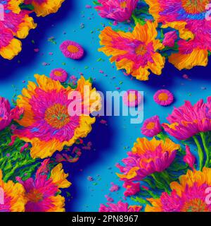 Colorful Psychedelic senza cuciture Impasto Fiori, 3D Fiori Foto Stock