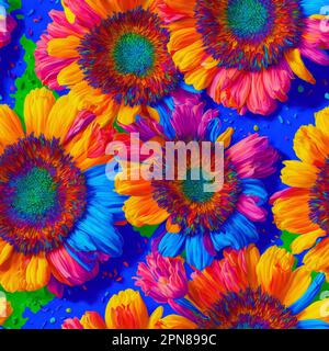 Colorful Psychedelic senza cuciture Impasto Fiori, 3D Fiori Foto Stock