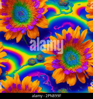 Colorful Psychedelic senza cuciture Impasto Fiori, 3D Fiori Foto Stock