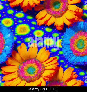 Colorful Psychedelic senza cuciture Impasto Fiori, 3D Fiori Foto Stock