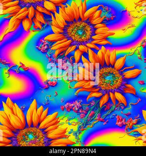 Colorful Psychedelic senza cuciture Impasto Fiori, 3D Fiori Foto Stock