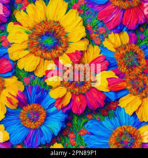 Colorful Psychedelic senza cuciture Impasto Fiori, 3D Fiori Foto Stock