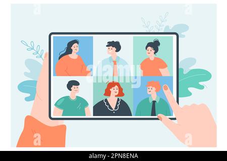 Utilizzo dell'app per videochiamate per conferenze online con le persone Illustrazione Vettoriale
