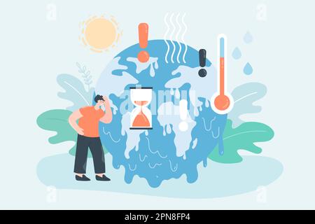 Il pianeta si scioglie a causa del cambiamento climatico Illustrazione Vettoriale