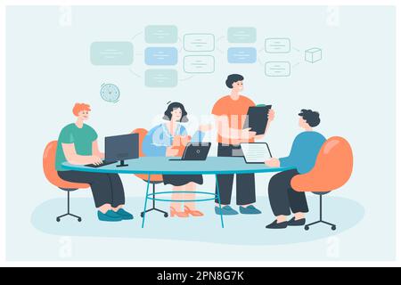 Ragazze e ragazzi che hanno lezione di programmazione piatta illustrazione vettoriale Illustrazione Vettoriale