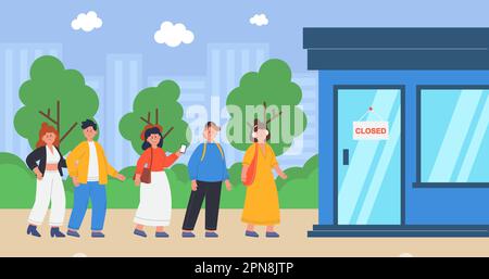 Giovani in attesa di apertura del negozio Illustrazione Vettoriale