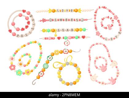 Bracciali con perline per set di illustrazioni vettoriali per bambini Illustrazione Vettoriale