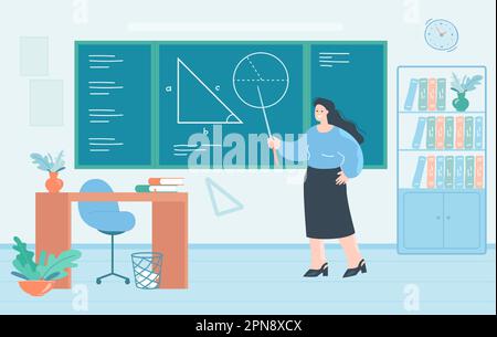 Insegnante di matematica o professore accanto alla lavagna in classe Illustrazione Vettoriale