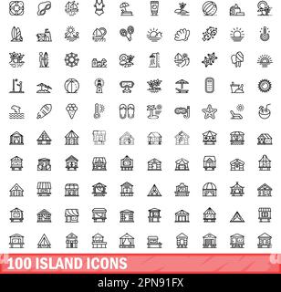 set di 100 icone dell'isola. Illustrazione di 100 icone isola set di vettori isolato su sfondo bianco Illustrazione Vettoriale