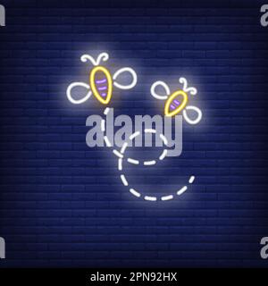 Coppia di api volanti al neon segno Illustrazione Vettoriale