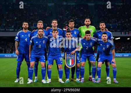 Napoli, Italia. 23rd Mar, 2023. Napoli, 23rd 2023 marzo: Foto di squadra dell'Italia durante la partita di calcio dei qualificatori europei UEFA (Euro 2024) tra Italia e Inghilterra allo stadio Diego Armando Maradona di Napoli. (Daniela Porcelli/SPP) Credit: SPP Sport Press Photo. /Alamy Live News Foto Stock