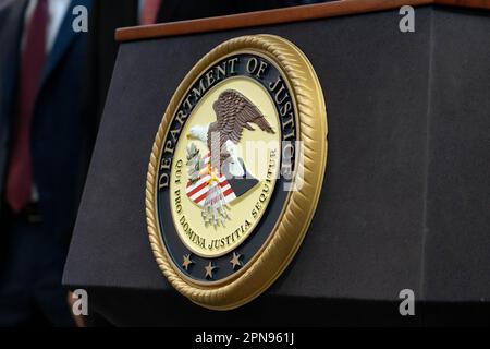 Brooklyn NY, USA, 17th aprile 2023, il Dipartimento di Giustizia annuncia l'arresto di 2 newyorkesi che presumibilmente aiutarono una stazione segreta della polizia cinese a Chinatown di Manhattan. Meir Chaimowitz/Alamy Live News Foto Stock