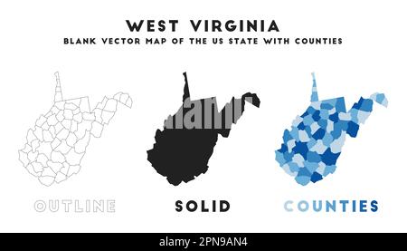 Mappa della Virginia Occidentale. Confini del West Virginia per la tua infografica. Forma dello stato US vettoriale. Illustrazione vettoriale. Illustrazione Vettoriale