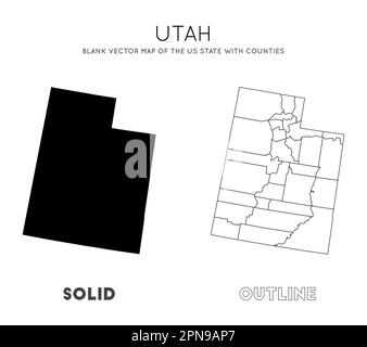 Mappa dello Utah. Mappa vettoriale vuota dello Stato degli Stati Uniti con le contee. Confini dello Utah per la vostra infografica. Illustrazione vettoriale. Illustrazione Vettoriale