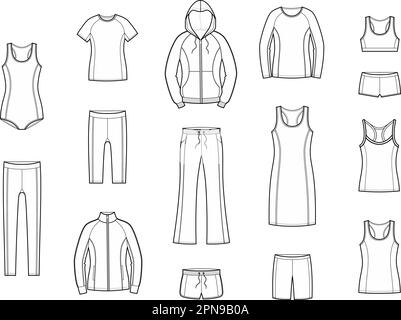 Set di abbigliamento sportivo femminile. Illustrazione Vettoriale