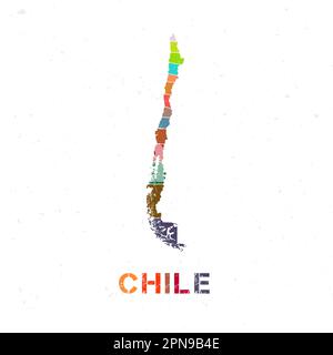 Progettazione di mappe per il Cile. Forma del paese con belle onde geometriche e texture grunge. Elegante illustrazione vettoriale. Illustrazione Vettoriale