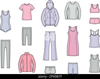 Set di abbigliamento sportivo femminile. Illustrazione Vettoriale