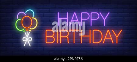 Buon compleanno al neon segno Illustrazione Vettoriale