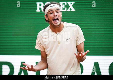 Taylor FRITZ degli Stati Uniti sembra sconsolato durante l'evento di tennis Rolex Monte-Carlo, ATP Masters 1000 il 15 aprile 2023 al Monte-Carlo Country Club di Roquebrune Cap Martin, Francia - Foto: Matthieu Mirville/DPPI/LiveMedia Foto Stock