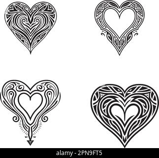 Grande Tattoo Tribal Hearts Vector Illustrazione Vettoriale