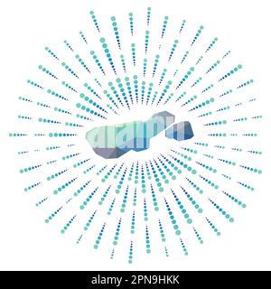 Forma dell'isola madre de Dios, scoppio di sole poligonale. Mappa dell'isola con raggi stellari colorati. Illustrazione Vettoriale