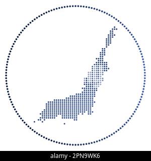 Badge digitale Lembeh. Mappa in stile tratteggiato di Lembeh in cerchio. Icona tecnologica dell'isola con punti graduati. Incredibile illustrazione vettoriale. Illustrazione Vettoriale