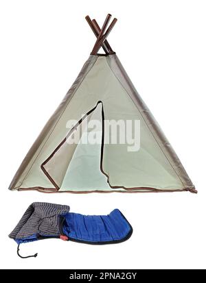 Tepee Camping Tenda e sacco a pelo utilizzati per il campeggio nel deserto Foto Stock